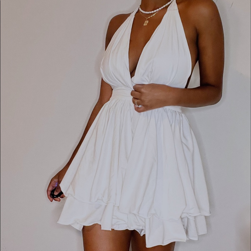 White Halter Mini Dress